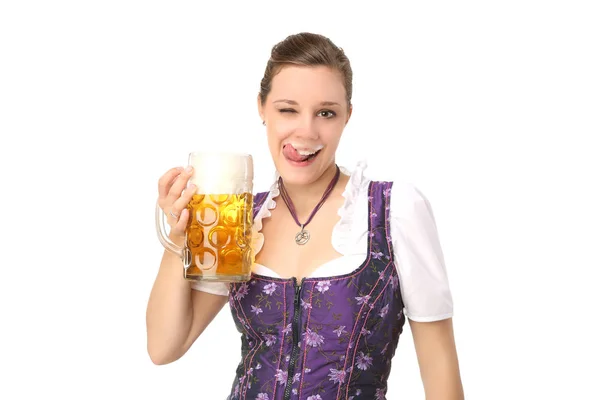 Oktoberfest Vrouw Met Bier — Stockfoto