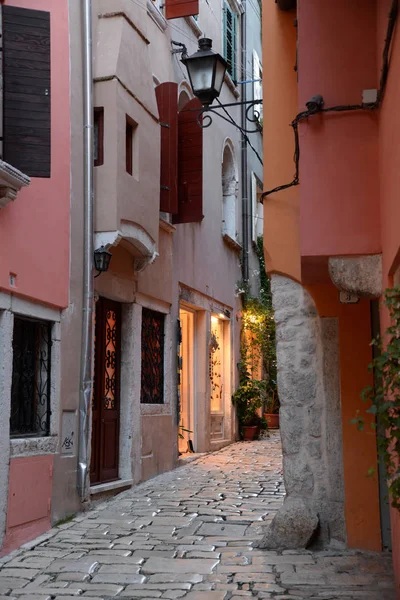 Huizen Rovinj Istrië Kroatië Oude Stad Gevel Steeg Huis Gebouw — Stockfoto