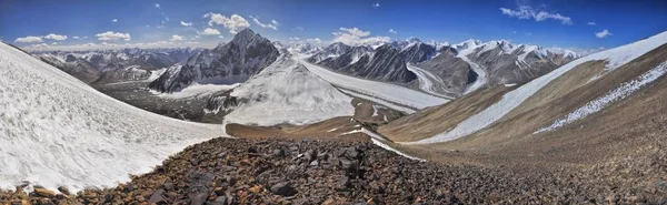 Panorama Panorâmico Geleira Nas Montanhas Pamir Tajiquistão — Fotografia de Stock