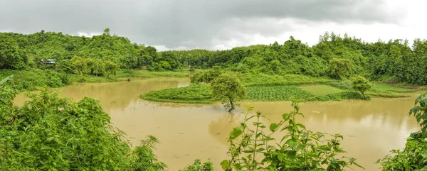 Río Inundando Campos Verdes Bangladesh —  Fotos de Stock