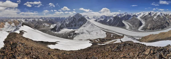Panorama Escénico Del Glaciar Fedchenko Las Montañas Pamir Tayikistán — Foto de Stock
