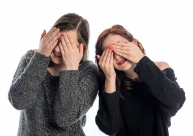 two girls keep eyes clipart