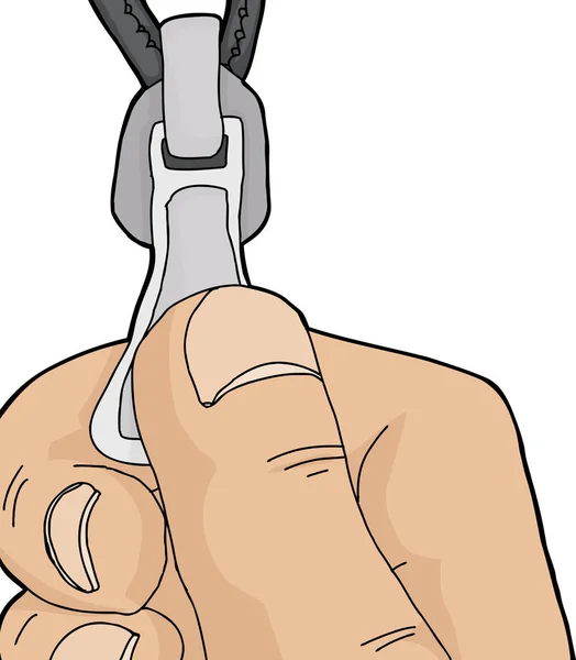 Fechar Desenho Mão Pele Clara Puxando Para Baixo Zíper — Fotografia de Stock