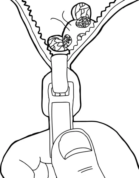 概述卡通苍蝇隐藏在打开的拉链内 — 图库照片