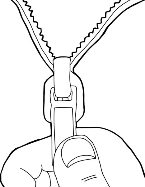 手解压拉链在白色轮廓卡通 — 图库照片