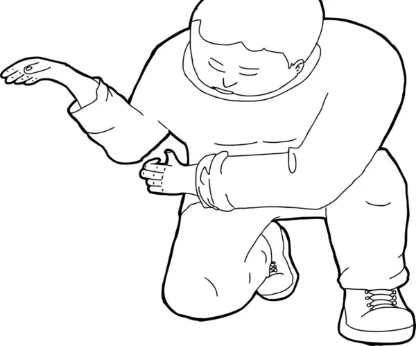 Hand Getekende Overzicht Cartoon Van Geknield Werkende Man — Stockfoto