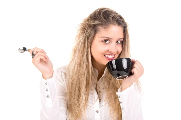 Beautiful Young Woman Coffee Mug — 스톡 사진