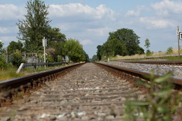 Carriles Tren Vacíos Tierra — Foto de Stock