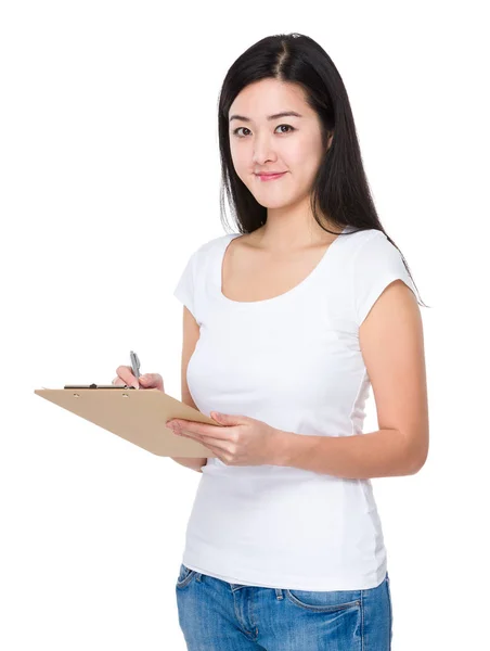 Woman Write Clipboard — Stock Photo, Image