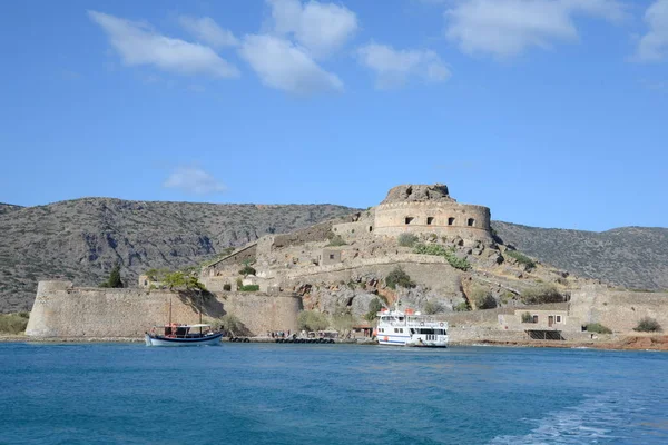 Spinalonga Betong Grekisk Hav Medelhavet Lepra Elounda Vatten Fort Fästning — Stockfoto