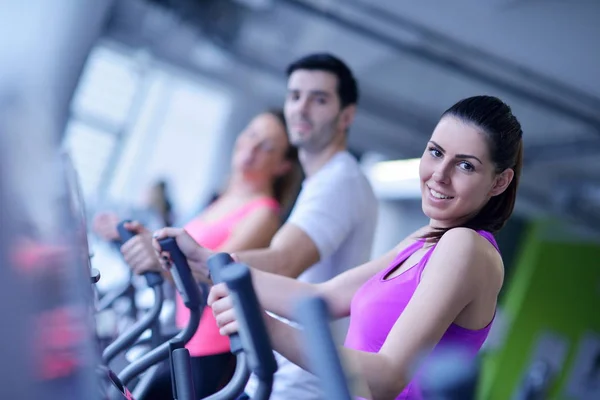 Sport Fitness Lifestyle Technology People Concept Smiling Woman Exercising Treadmill — Stock Photo, Image