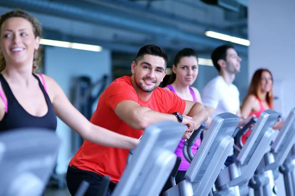 Handsome Man Running Treadmill Modern Gym — Stock Photo, Image