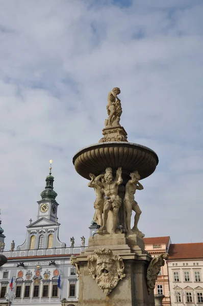 Samson Fonte Cidade Quadrada Budweis Ceske Budejovice — Fotografia de Stock