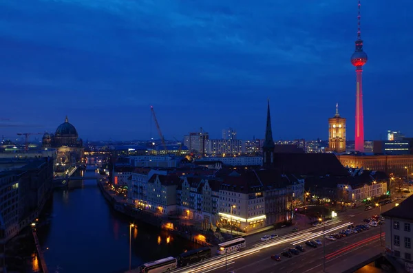 Berliner Skyline Mit Fernsehturm Abend — Stockfoto