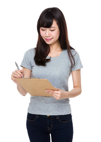 Woman Write Clipboard — Stock Photo, Image