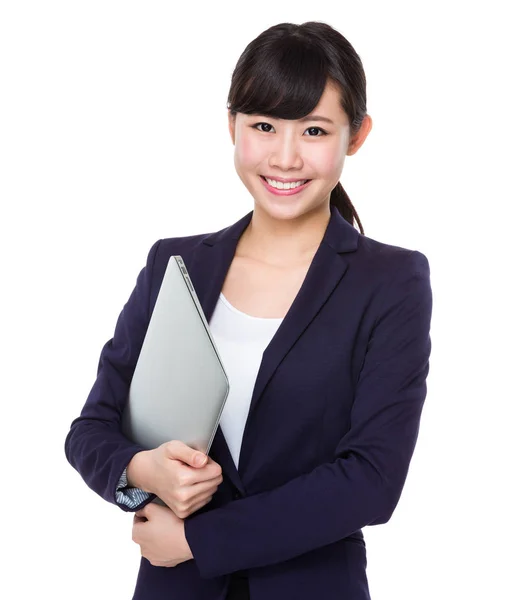Asian Businesswoman Hold Laptop — Stock Photo, Image