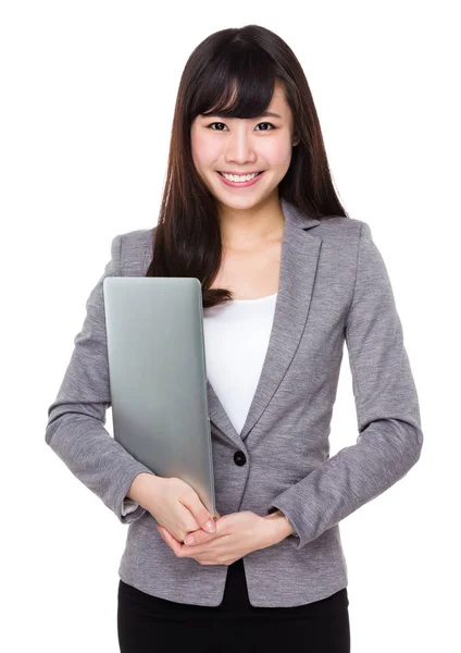 Asian Businesswoman Hold Laptop — Stock Photo, Image