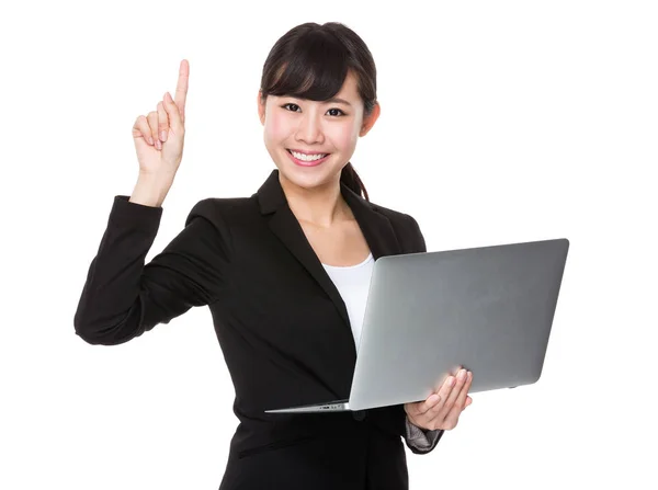 Asian Businesswoman Hold Laptop Finger — Stock Photo, Image