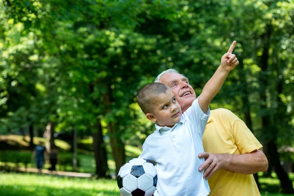 Feliz Abuelo Niño Divierten Juegan Parque Hermoso Día Soleado — Foto de Stock