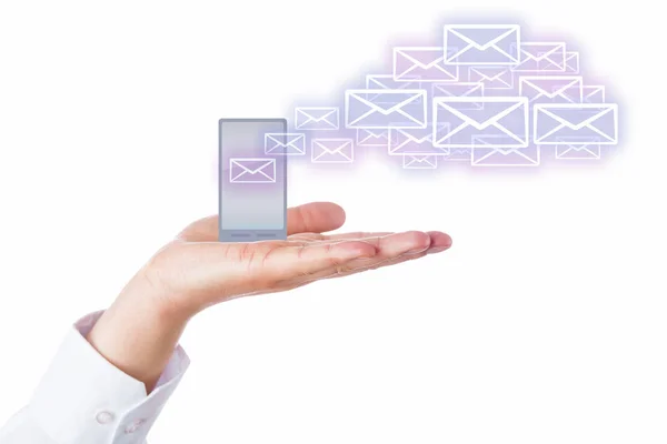 Ícones Mail Deixando Telefone Celular Para Nuvem Como Sementes Uma — Fotografia de Stock