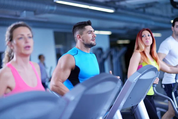 Group Young People Running Treadmills Modern Sport Gym Stock Picture