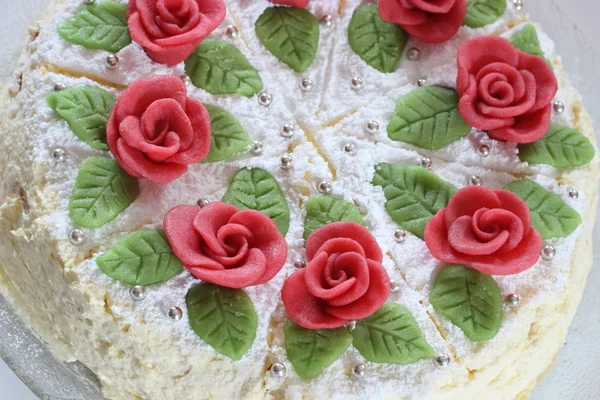 Leckere Süße Torte Auf Hintergrund Nahaufnahme — Stockfoto