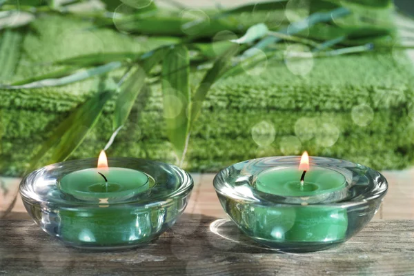 Towel Aromatic Candles Other Spa Objects — Stock Photo, Image