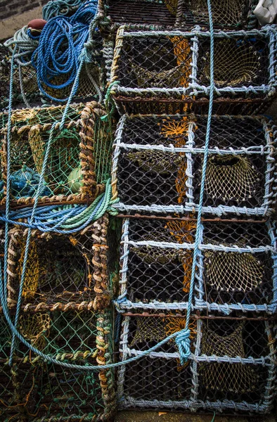 Cestas Pesca Coloridas Empilhadas — Fotografia de Stock