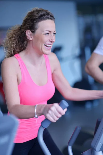 Esporte Fitness Estilo Vida Tecnologia Conceito Pessoas Mulher Sorridente Exercitando — Fotografia de Stock