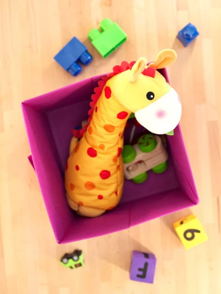 Tiro Close Uma Caixa Armazenamento Brinquedos — Fotografia de Stock