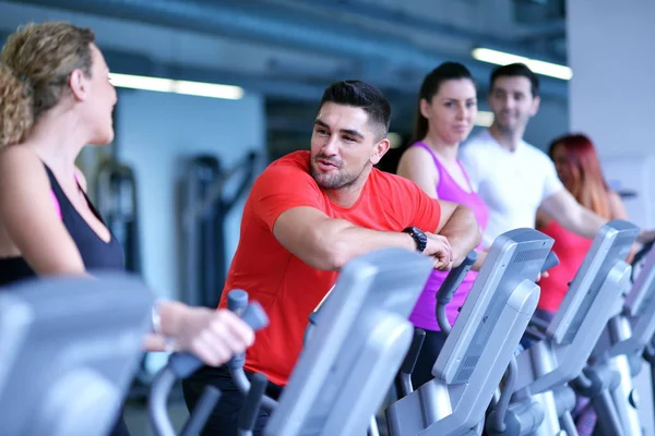 Group Young People Running Treadmills Modern Sport Gym Stock Image
