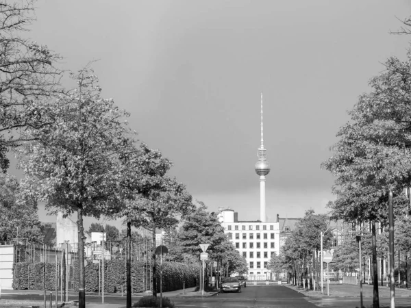Fernsehturm Torre Televisión Berlín Alemania Blanco Negro — Foto de Stock