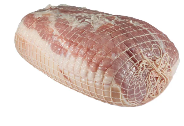 Bild Eines Roh Verpackten Schweinebraten Auf Den Kopf Gestellt — Stockfoto