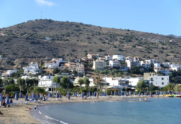 Elounda Crete Greece Kpste Sea Seastore Mediterranean Fourdays Travels Baat — стокове фото