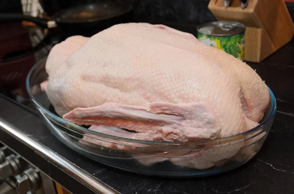 Ganso Natal Cru Tigela Antes Cozinhar — Fotografia de Stock