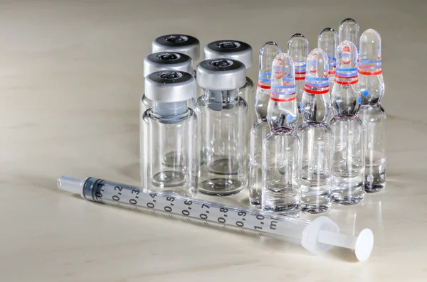 Klaar Voor Injectie Spuit Met Ampullen Injectieflacons — Stockfoto