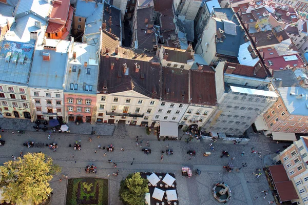 Krásný Výhled Vrcholky Domů Městě Lvov Ptačí Perspektivy — Stock fotografie