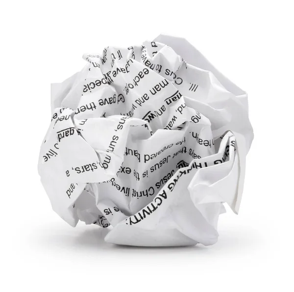 Paper Ball Shape Crumpled Sheet Print Text Script Paper Isolated — Stock Photo, Image