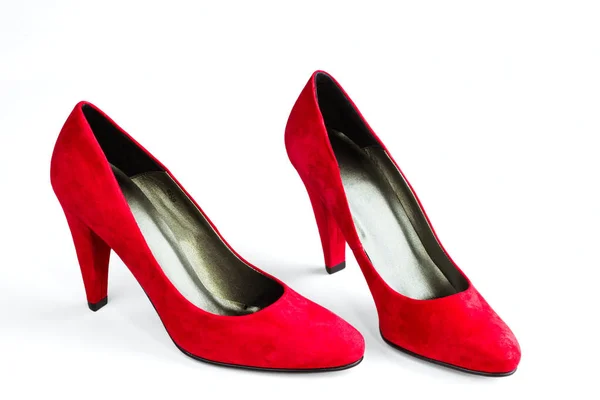 Scarpe Velluto Rosso Delle Donne Isolate Sfondo Bianco — Foto Stock