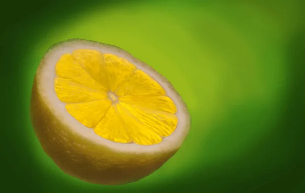 Podsvícený Půl Citronu Zeleném Pozadí — Stock fotografie