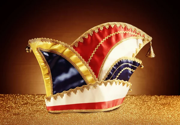 Cierre Attractive Carnival Jester Hat Glittery Platform Front Gradient Brown Imagen de stock