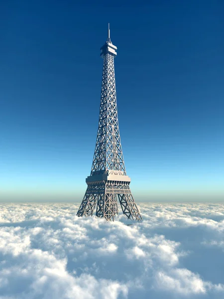 Computador Gerado Ilustração Com Ponta Torre Eiffel Paris Sobre Nuvens — Fotografia de Stock