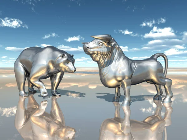 computer generated 3d illustration with bear and bull