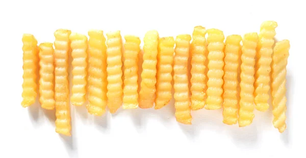 Reihe Von Goldenen Freund Faltengeschnittenen Kartoffelchips Von Oben Betrachtet Auf — Stockfoto