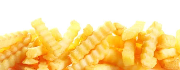 Crinkle Cut Golden Fried Potato Chips French Fries Banner White — Stock Photo, Image