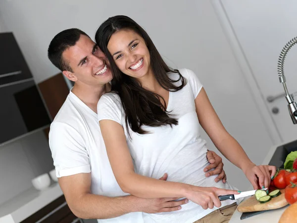 Romantic Happy Young Couple Relax Modern Home Indoors Have Fun — Stock Photo, Image