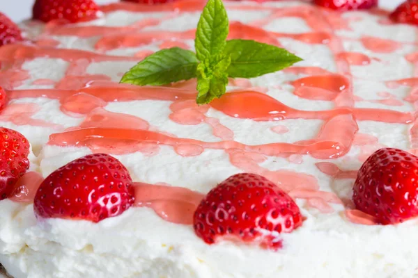 Fromage Crème Erdbeertorte Sur Bois Bleu — Photo