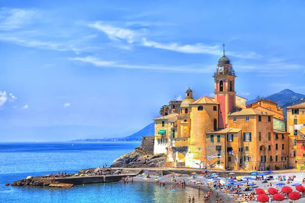 Old Town Seaport Camogli Italian Riviera Gorgeous Colored House Facade — Stock Photo, Image