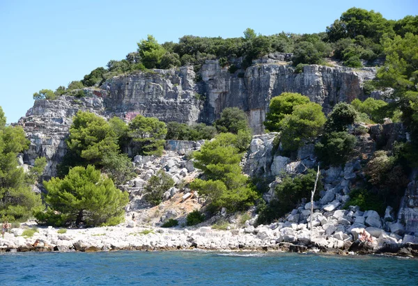 Rovinj Istria Croatia Mar Mar Mediterrâneo Costa Banho Área Banho — Fotografia de Stock