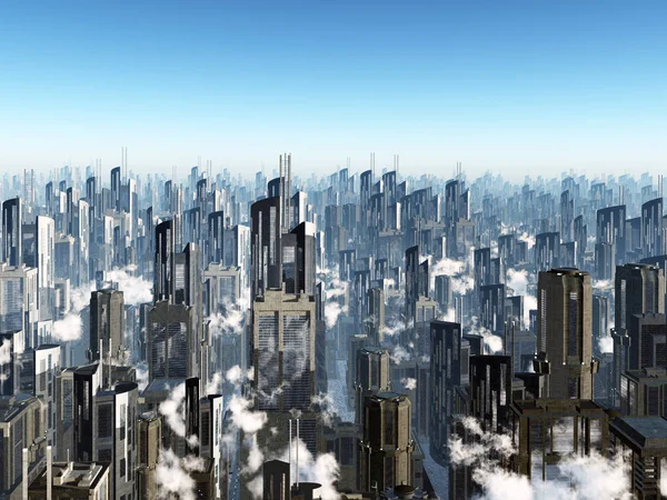 Computer Gegenereerde Illustratie Met Futuristische Wolkenkrabbers Een Grote Stad — Stockfoto